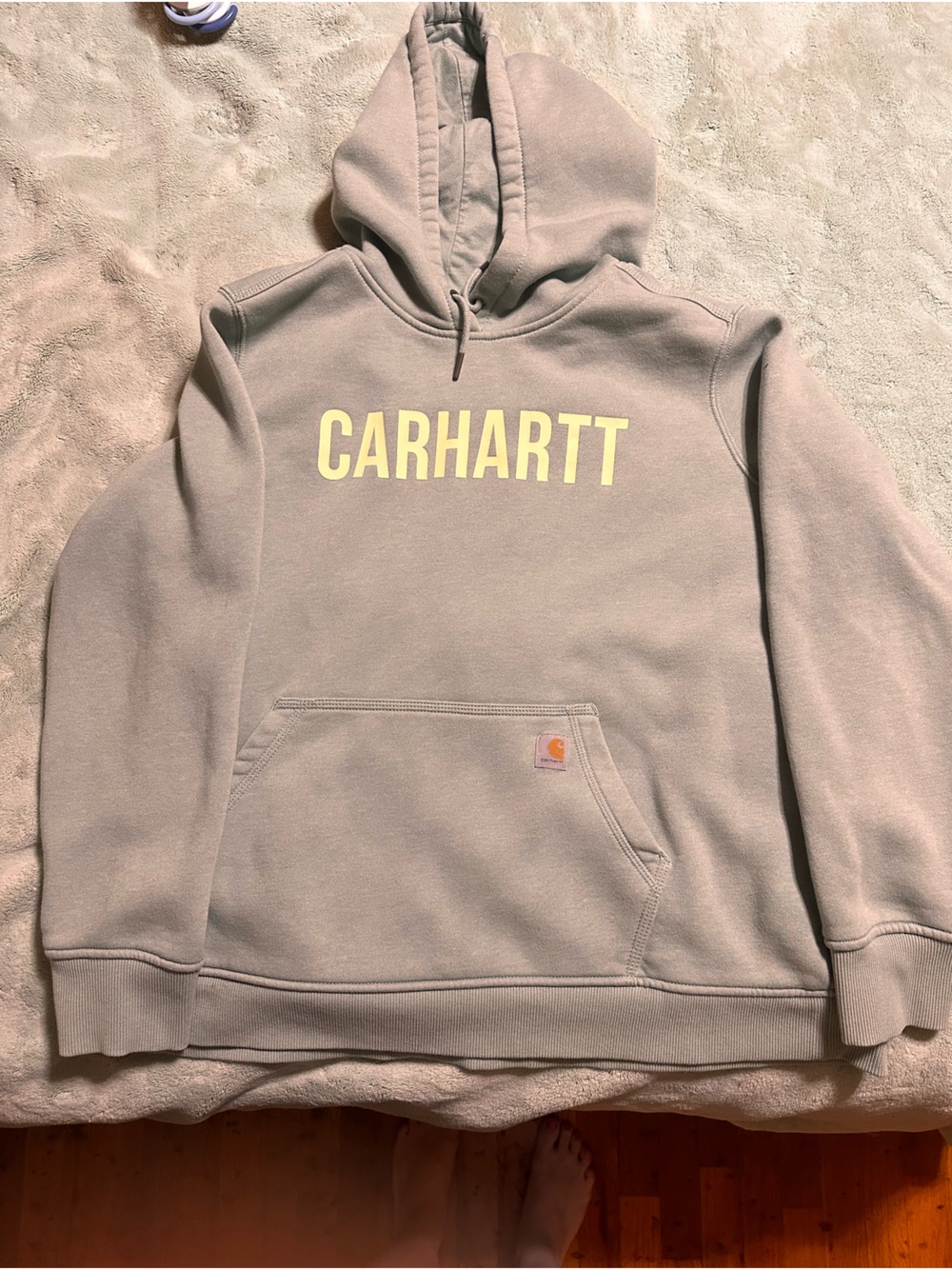 Carhartt Gray Hoodie with Yellow Chest Text